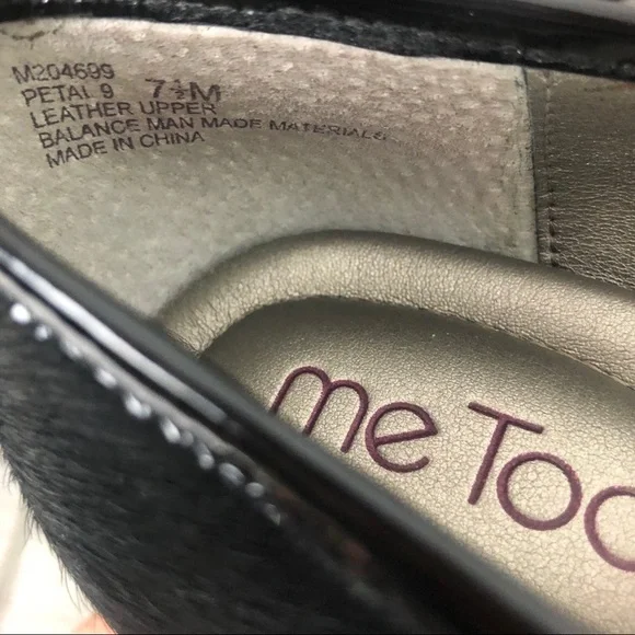 ME TOO Petal 9 Calf Hair Leather Black Patent Leather Heels Size 7.5 - Picture 7 of 10